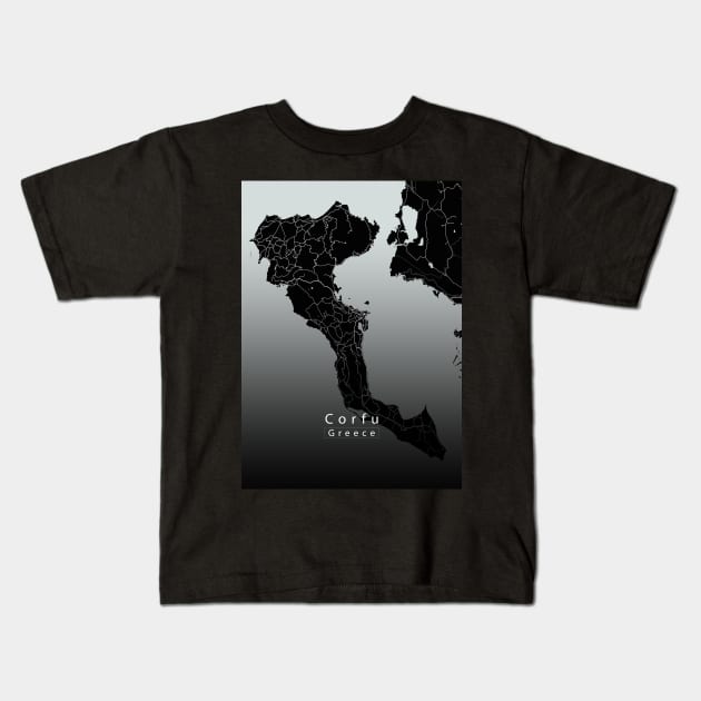 Corfu Greece Island Map dark Kids T-Shirt by Robin-Niemczyk